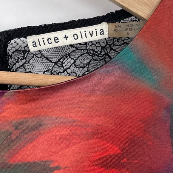 Alice + Olivia Dress Belia A-Line Watercolor Dress Multicolor Size 8 - Picture 5 of 7